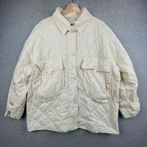 Anthropologie Chore Coat Womens Large Ivory Lightweight Quilted Shacket Jacket